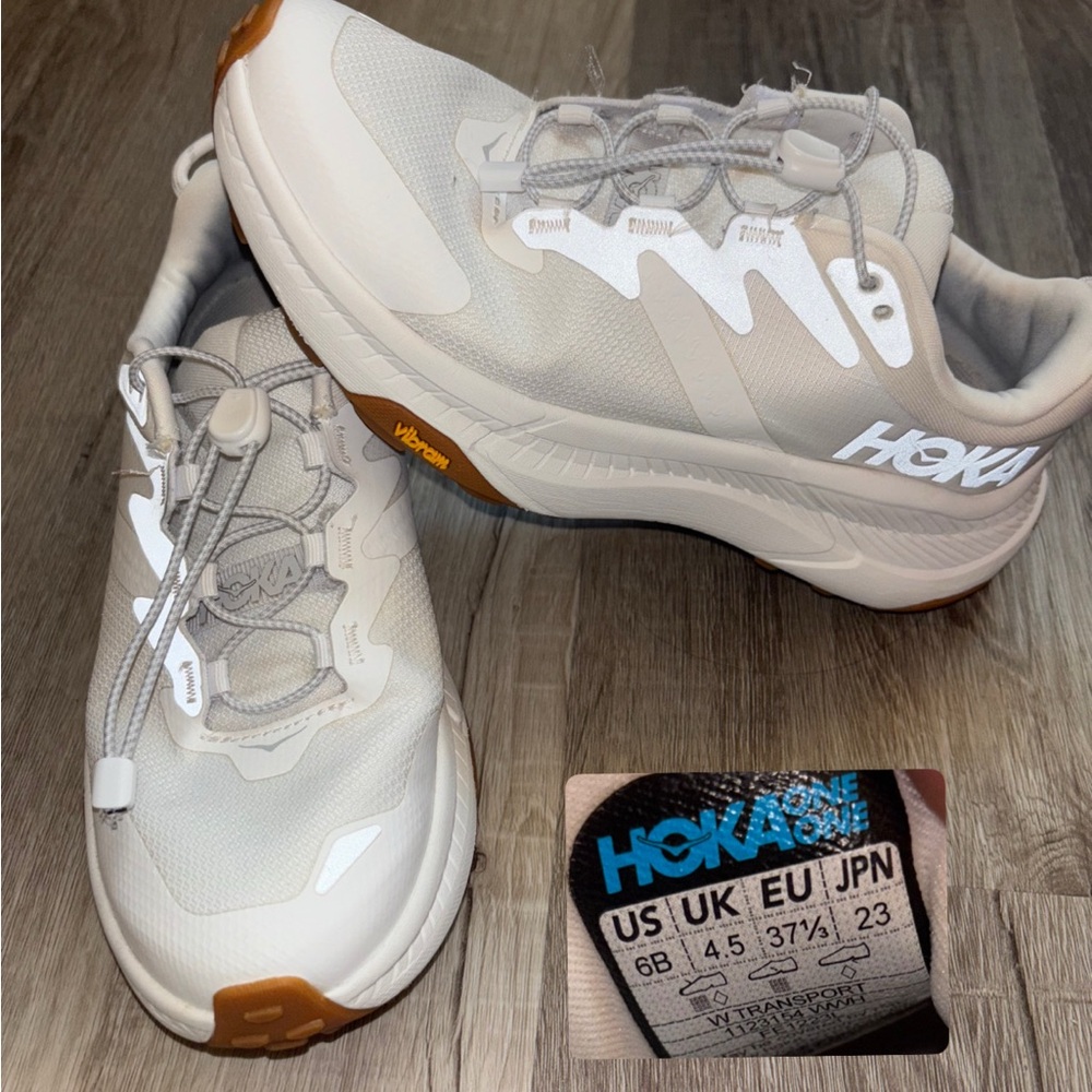 Hoka Athletic Shoes in White and Tan